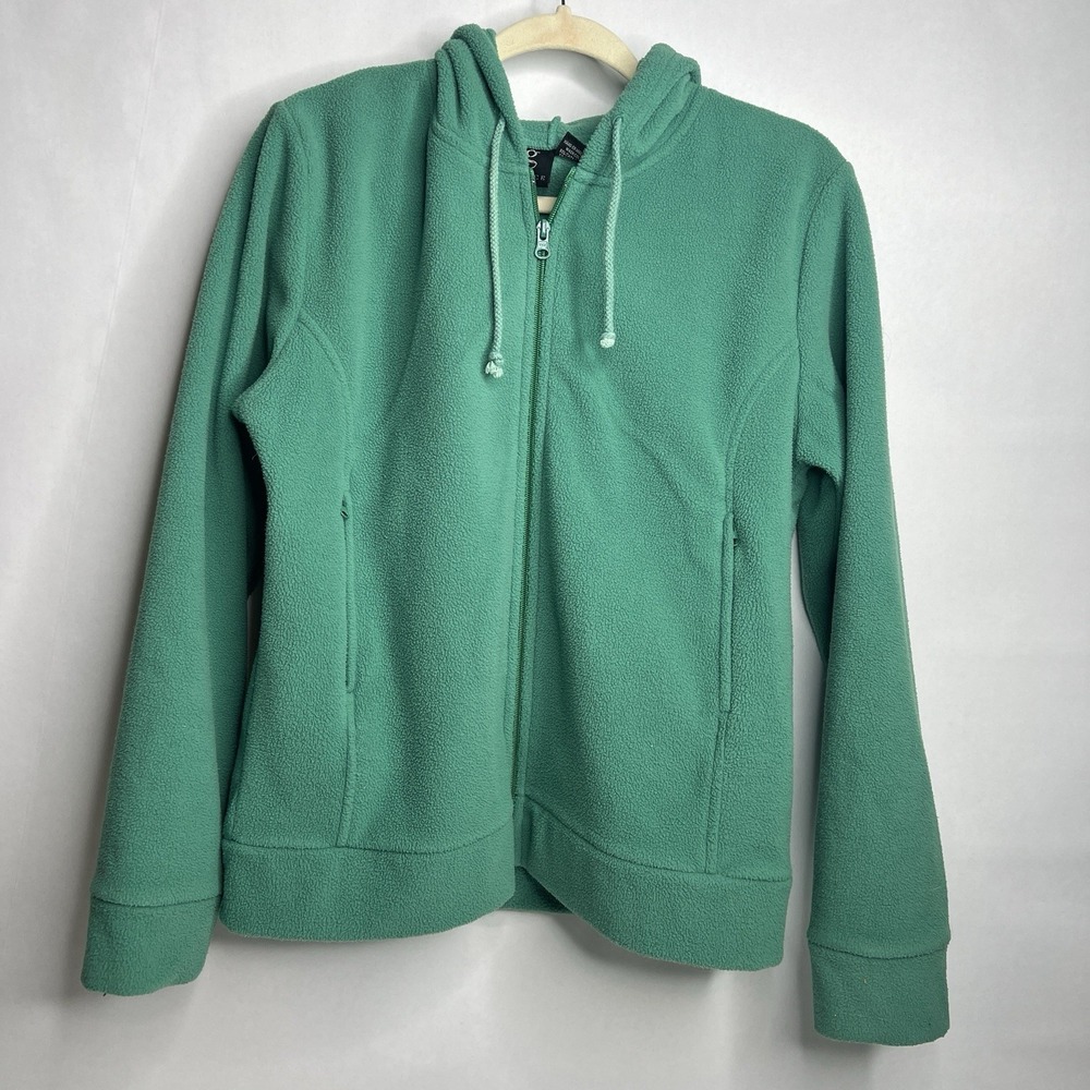 Vtg Grace‎ Womens Zip Up Hooded Fleece Sweatshirt Hoodie Green Large